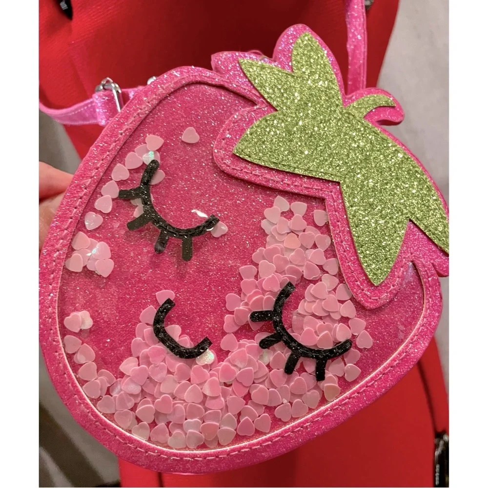 Kawaii pink glitter strawberry cute face- shakeable hearts confetti girls purse - Picture 3 of 4